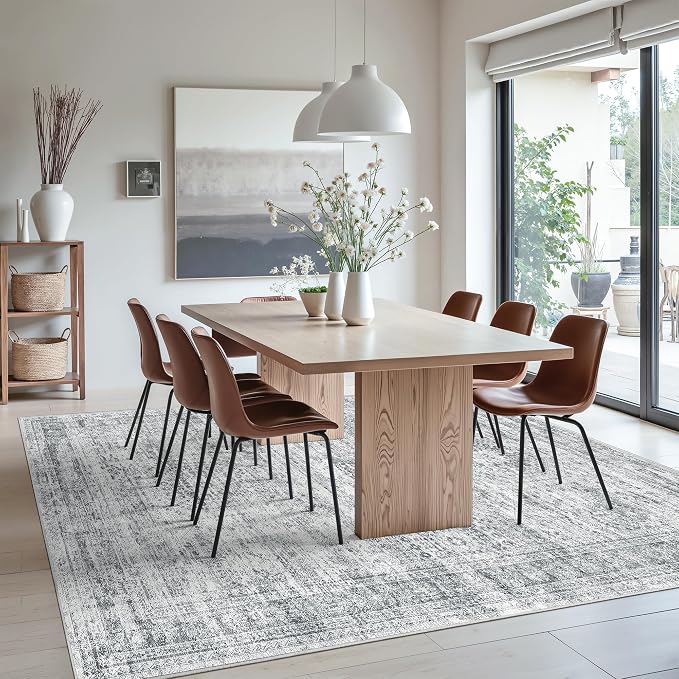 Soalmost Area Rug 10x12 Vintage Washable Living Room Large Gray Carpet Non Slip - Image 4