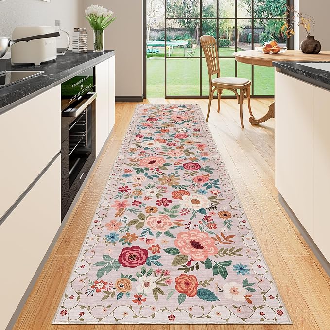 DUKINO Runner Rug for Hallway, 2.6x10 Washable Floral Long Kitchen Rug by DUKINO