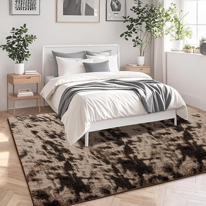 Tie-Dyed Brown Area Rug for Bedroom, 4x6 Fluffy Shag Rugs for Living Room - Image 4