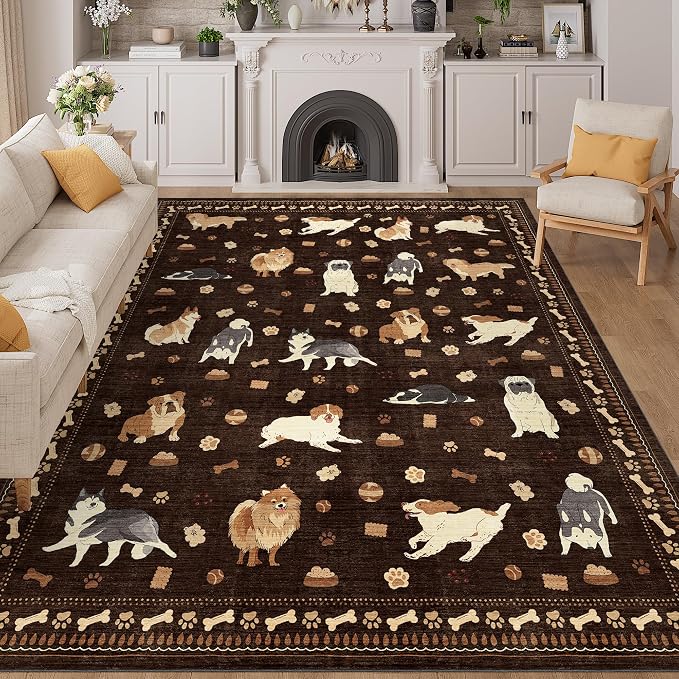 DUKINO 8x10 Area Rug, Non Slip Washable Animal Dog Rug by DUKINO