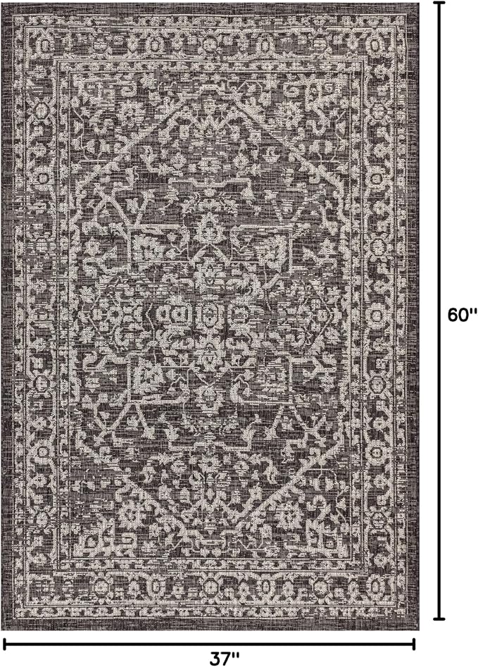 JONATHAN Y Boho Medallion Indoor Outdoor Area Rug 3X5 Black/Gray, Malta - Image 2