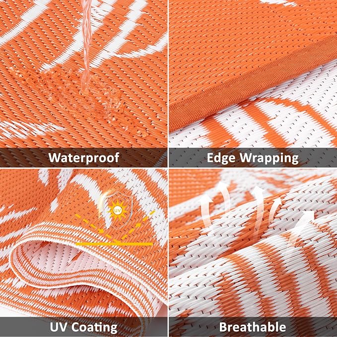 Pauwer Waterproof Outdoor Rug 9x12, Reversible Plastic Straw Patio Camping Rug - Image 3