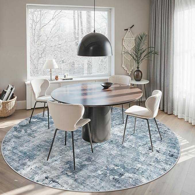 Soalmost 8x8 Blue/Grey Round Rug 8ft Living Room Circle Rug Vintage Round Area - Image 4