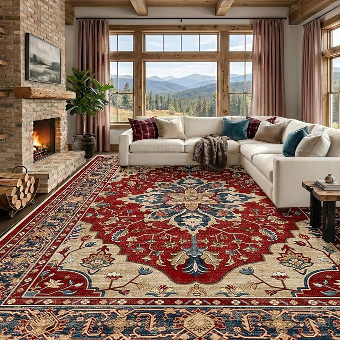 RELEANY Area Rugs Large 10'x14' Washable Non-Slip, Floral Vintage Distress by RELEANY