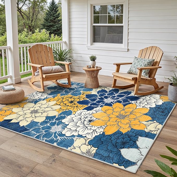 GENIMO Indoor Outdoor Area Rug 5'x7', Machine Washable Rugs by GENIMO
