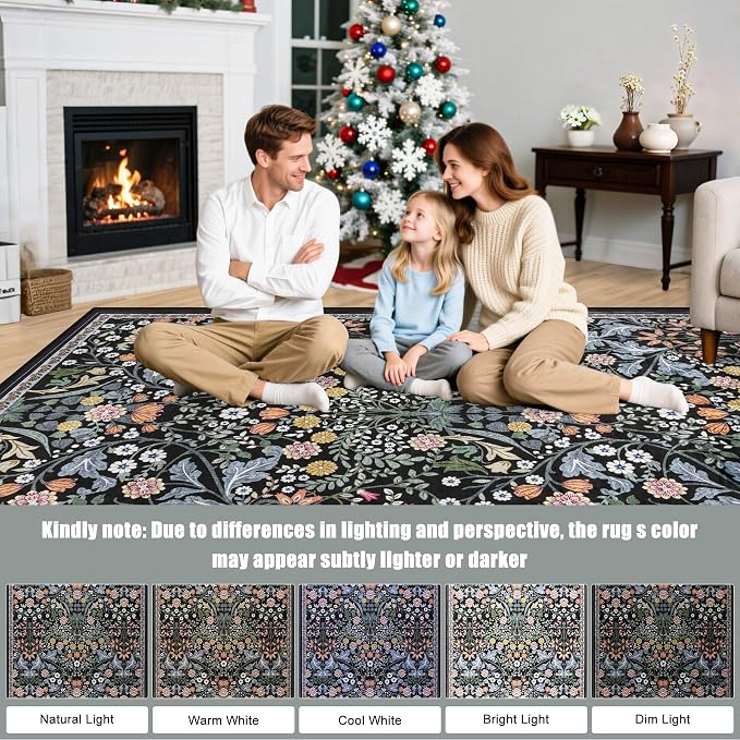 Round Area Rug for Living Room: 8 ft Floral Washable Circle Rug Soft Boho - Image 9