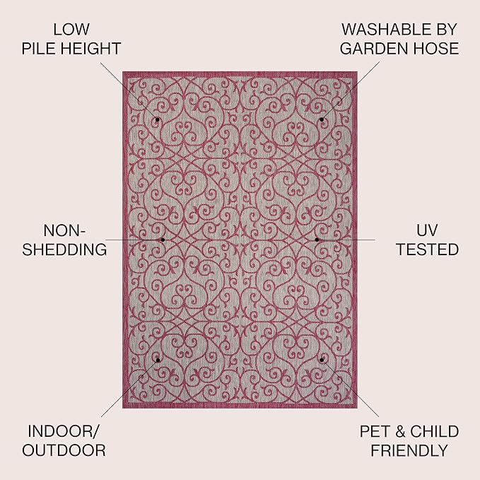 JONATHAN Y Vintage Filigree Indoor Outdoor Area Rug 4X6 Light Gray/Fuchsia - Image 2