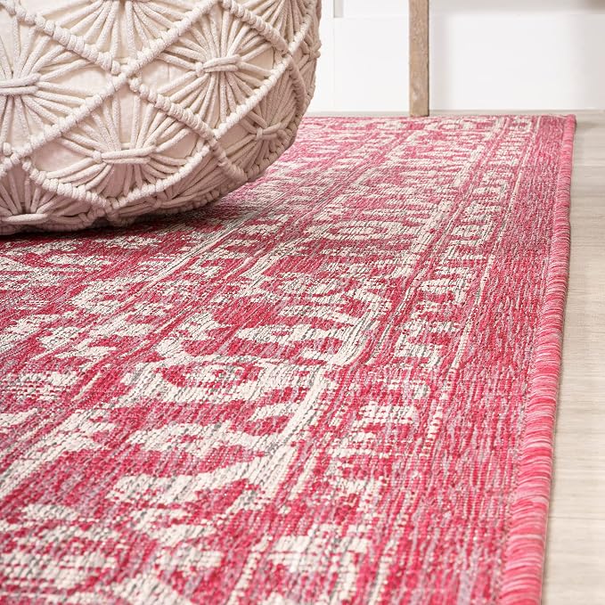 JONATHAN Y Boho Medallion Indoor Outdoor Square Area Rug 5X5 Fuchsia/Light Gray - Image 6