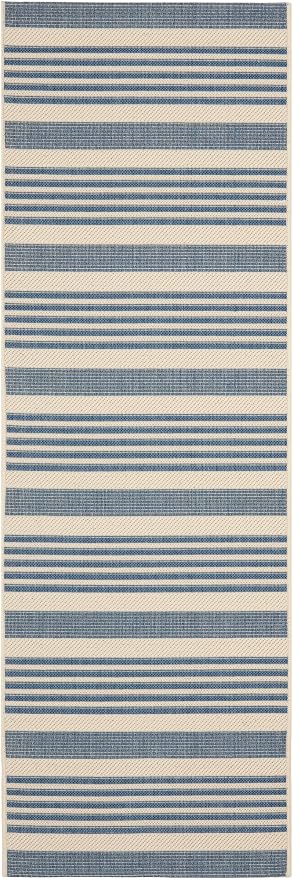 SAFAVIEH Courtyard Collection 2'3' x 20' Beige/Blue CY6062 Stripe Indoor/ - Image 2