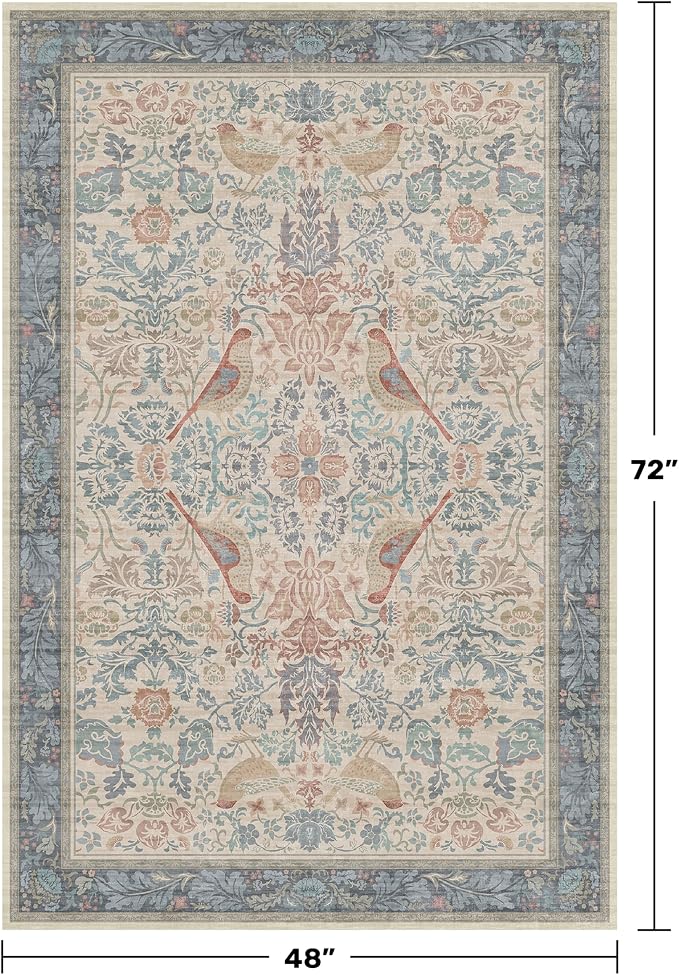 Boho Floral Bird Pattern 4x6 Large Mudroom Rug - Image 2