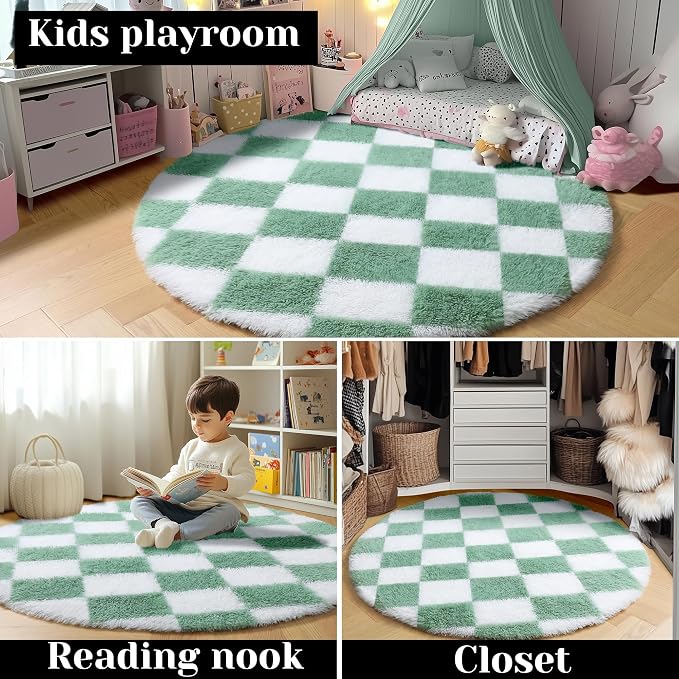 KICMOR Round Rug 4ft for Bedroom, Fluffy Soft Circle Area Rug Cute Small Living - Image 7