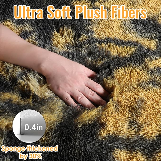 PAGISOFE 4x6 Black and Yellow Bedroom Rugs, Fluffy Modern Living Room Area Rug - Image 7