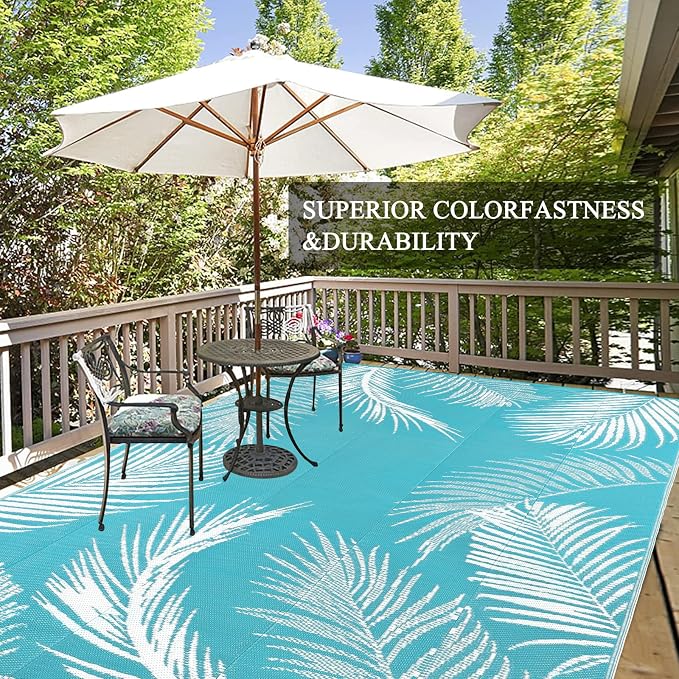 Pauwer Waterproof Outdoor Rug 10x14, Reversible Plastic Straw Patio Camping Rug - Image 3