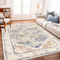 CHAMPLANT Area Rug 6'x9' Blue Khaki Washable Vintage Traditional Floor Cover by CHAMPLANT
