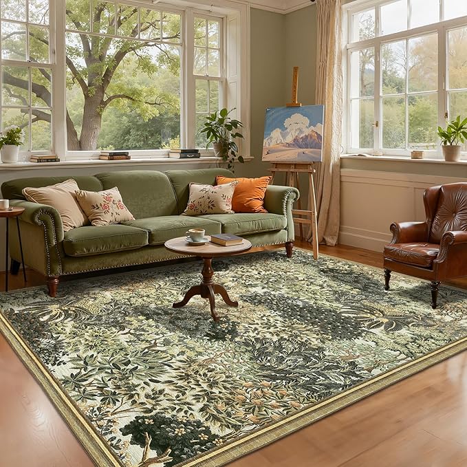 GarveeHome Forest Rugs 5x7, Botanical Low Pile Non Slip Stain Resistance - Image 2