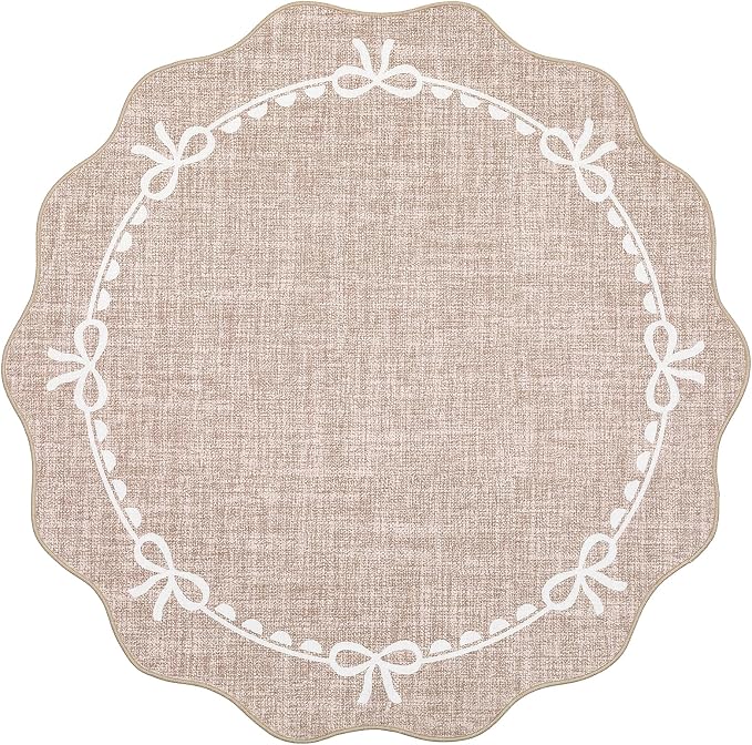 GarveeHome Scalloped Bow Rug for Living Room, 6ft Round Rugs Washable Solid - Image 4