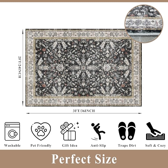 2x3 Rug Non-Slip Washable for Kitchen – Boho Small Throw Rug for Sink & Entryway - Image 2