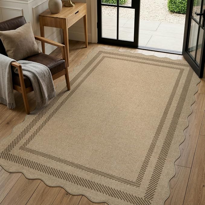 LIVEBOX Scalloped Easy Jute 4x6 Outdoor Rug, Washable Non Slip Geometric Area by LIVEBOX