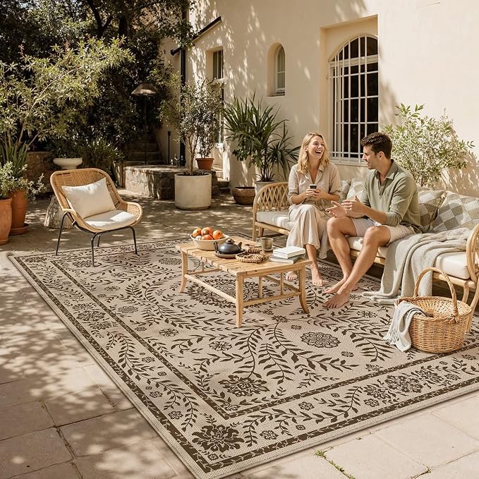 HUGEAR 5x7 Vintage Jute Outdoor Indoor Rug Washable Linen Textured Weave High - Image 2