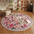 Rugcomf Round Rug 6ft Washable Circle Rug Non Slip Low Pile Boho Floral Small by Rugcomf