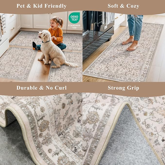 2x10 ft Hallway Runner Rug Washable – Boho Floral Non Slip Long Carpet Runner - Image 4