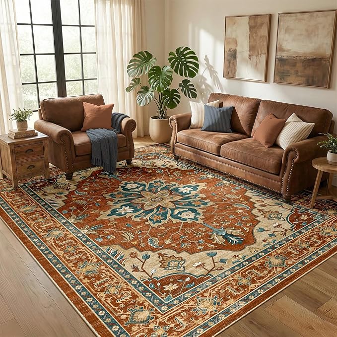 RELEANY Area Rugs 5'x8' Washable Non-Slip, Floral Vintage Distress Medallion - Image 2