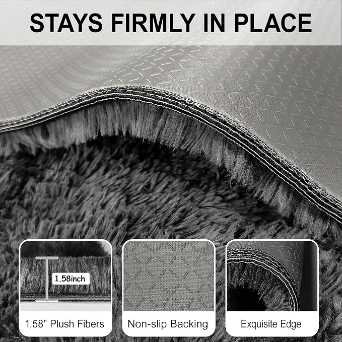 2x8 ft Plush High Pile Black Tie-Dyed Rug Fluffy Soft Runner Bedside Rug - Image 6