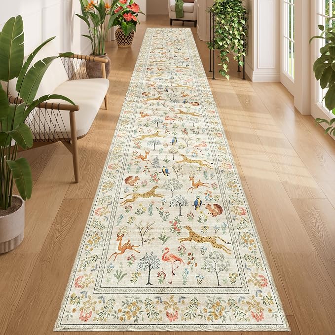 DUKINO 2.6x14 Hallway Runner Rug, Vintage Washable Long Kitchen Rug by DUKINO
