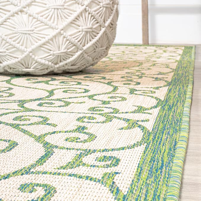 JONATHAN Y Vintage Filigree Indoor Outdoor Area Rug 5X8 Cream/Green, Madrid - Image 8