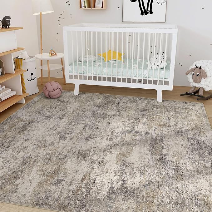 Nakagishi 7x9 Area Rugs Living Room: Washable Abstract Large Neutral Soft Rug - Image 7