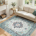 RELEANY Area Rugs 4'x5' Washable Non-Slip, Floral Vintage Distress Medallion by RELEANY