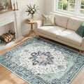 RELEANY Area Rugs 4'x6' Washable Non-Slip, Floral Vintage Distress Medallion by RELEANY