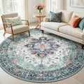 RELEANY Area Rugs Round 6ft Washable Non-Slip, Floral Vintage Distress by RELEANY