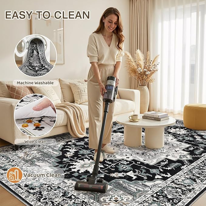 6x9 Area Rugs Living Room: Washable Vintage Rug Large Non-Slip Stain Resistant - Image 2