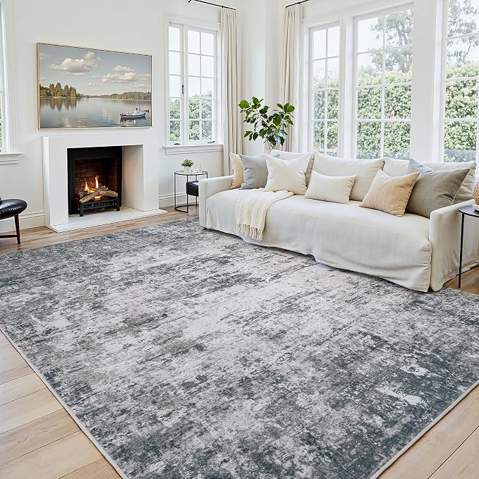 Area Rug 6x9 Living Room Rug Washable: No-Slip Abstract Soft Thin Large Gray by Oriannal