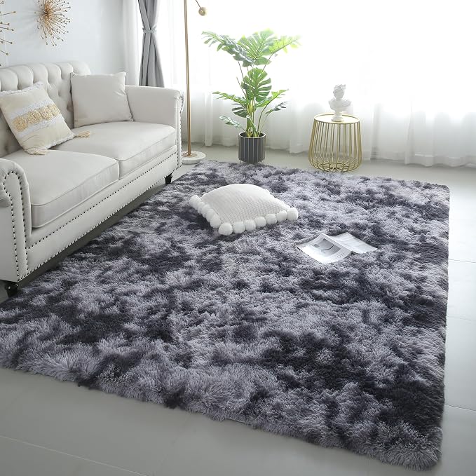 KICHOWUA 4x6 Dark Grey Fluffy Shag Rug by KICHOWUA