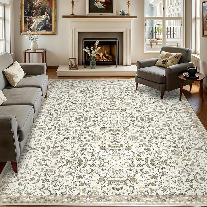 6×9 Washable Large Area Rugs for Living Room, Floral Soft Rug Non Slip Stain by Dotiiorug