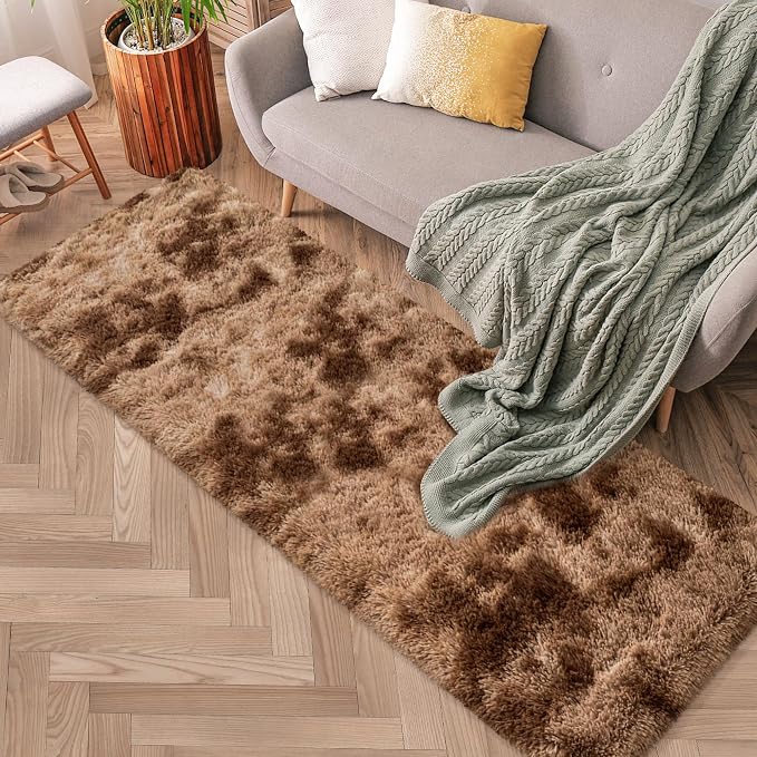 2x6 ft Soft Brown Runner Rugs for Bedroom Living Room Plush Fluffy Rug Shag Rug by TENNOLA