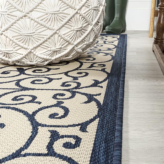 JONATHAN Y Vintage Filigree Indoor Outdoor Area Rug 3X5 Navy/Beige, Madrid - Image 7