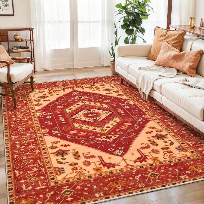 SERISSA 5x7 Boho Area Rug, Washable Non-Slip Rugs by SERISSAHomeDecorCollection