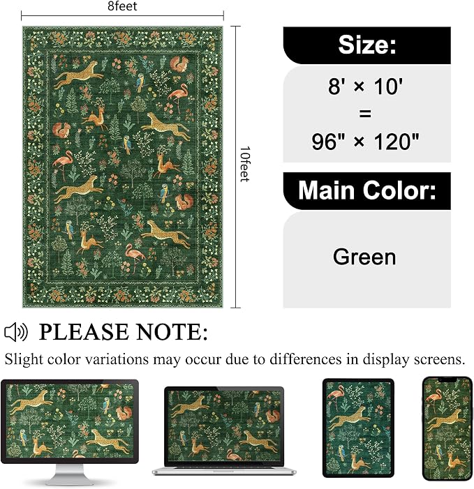 DUKINO 8x10 Rug, Washable Animal Living Room Rug - Image 2