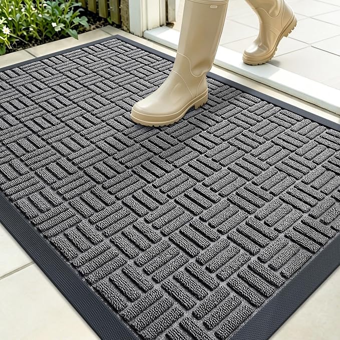 OLANLY Front Door Mat Outside Entrance 35x23, Heavy Duty Sturdy Natural Rubber by OLANLY