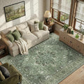 RELEANY Area Rugs 7'x9' Washable Non-Slip, Floral Vintage Distress Medallion by RELEANY