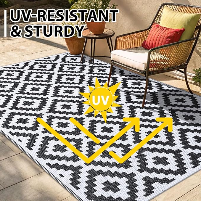 Smiry Waterproof Outdoor Rug 10X14 ft, Reversible Plastic Straw Patio Camping - Image 5