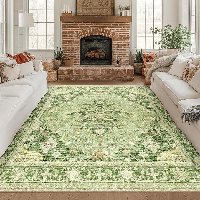 RELEANY Area Rugs Square 8ft Washable Non-Slip, Floral Vintage Distress by RELEANY