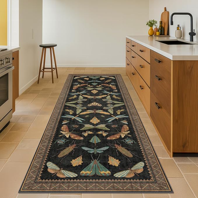 3x8 Green and Black Wide Hallway Runner Rugs - 8ft Washable Kitchen Floor Mats - Image 3