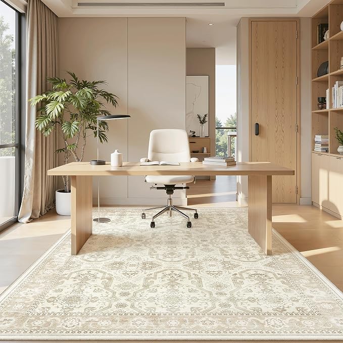 Soalmost 5x8 Area Rugs Beige/Brown Low Pile Indoor Washable Trendy Faded Style - Image 3