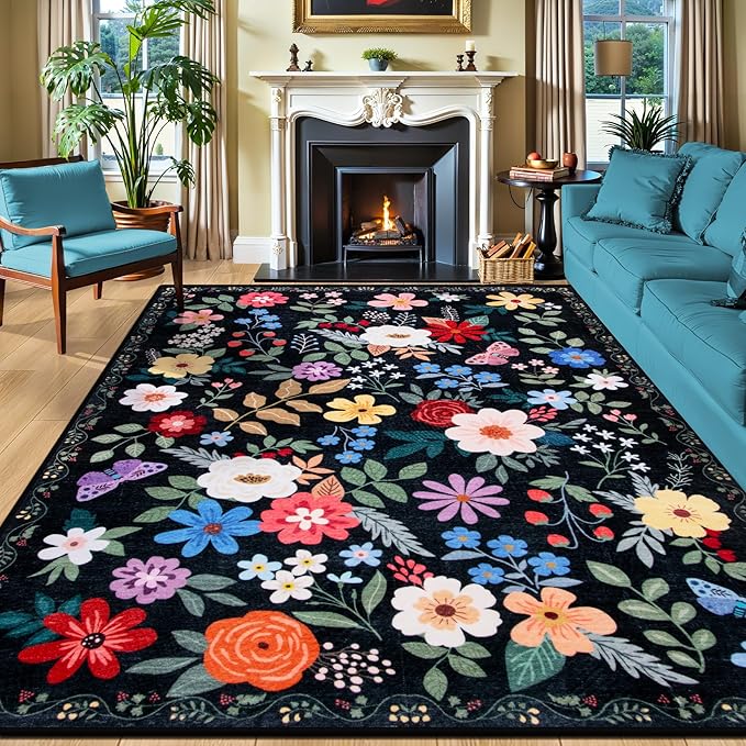 Area Rugs 9x12 Living Room: Floral Washable Rug Vintage Large Soft Boho by PLHXFRSoftAreaRugs