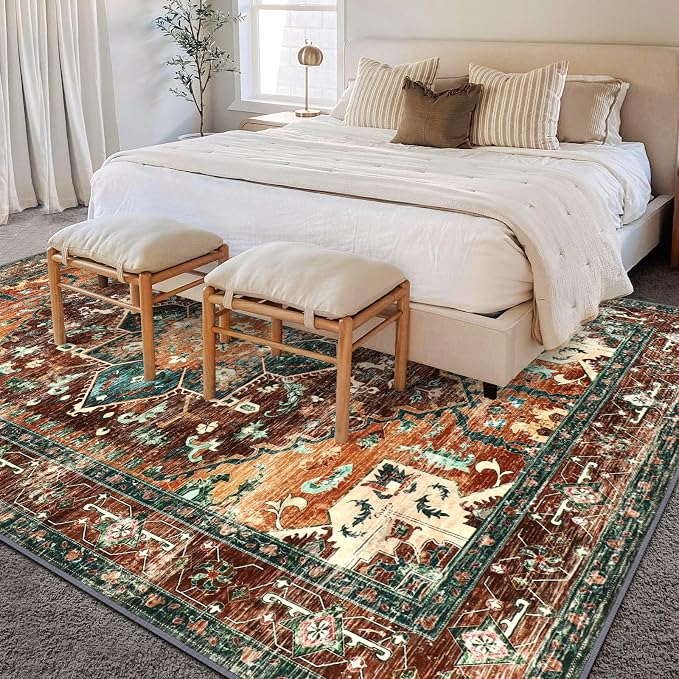 Yamaziot Area Rug 9x12 Large Rug, Non-Slip Washable Boho Vintage Living Room - Image 8