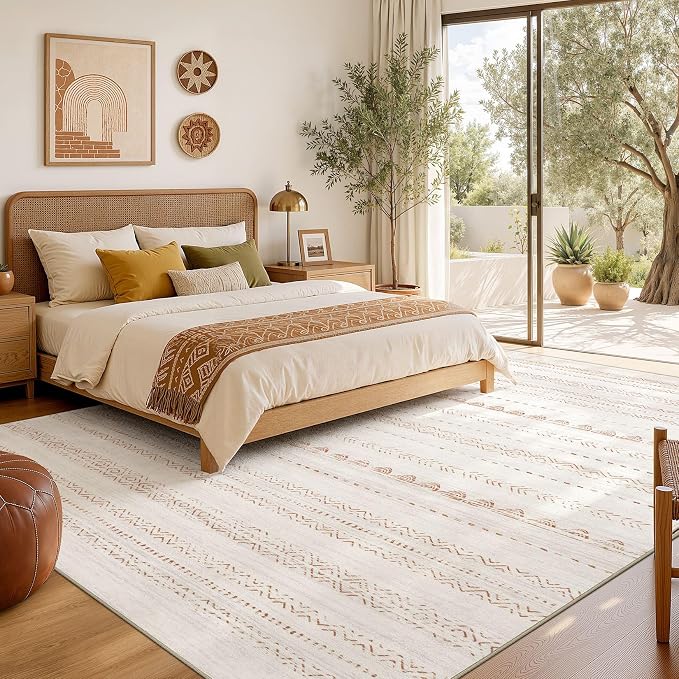 Nakagishi 5x8 Area Rug Living Room: Washable Boho Large Neutral Soft Farmhouse - Image 6